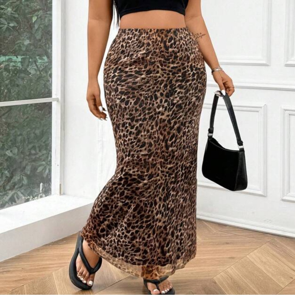 Leopard Print Mesh Skirt